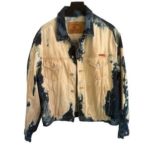 Lucky Brand Acid Wash Distressed Grunge Trucker Jean Jacket Large Unisex